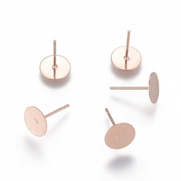 E898 - 20 pcs. (10 pairs) 304 Stainless Steel Rose Gold Earring Posts/Bases/Studs/Settings with Rubber Backs - 12mm x 8mm - 8mm Glue Pad