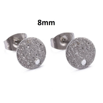 E899 - 10 pcs. (5 pairs) 304 Stainless Steel Ion Plated Silver Tone Earring Posts/Bases/Studs/Settings - 8mm Diameter - Hole Size: 1.4mm - Style F