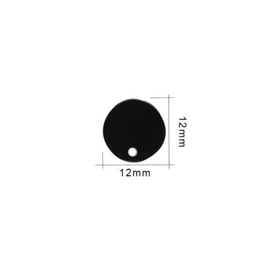 E950 - 10 pcs. 304 Stainless Steel Earring Posts Studs Settings Cabochons Tacks - 12mm Diameter - Acrylic - Black
