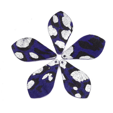 P480 - 6 pcs. Indigo and Black REAL Leather Cowhide Dangle Pendants - Camouflage - Teardrop - 38mm (1.5") - Great for Earrings or Dangles!