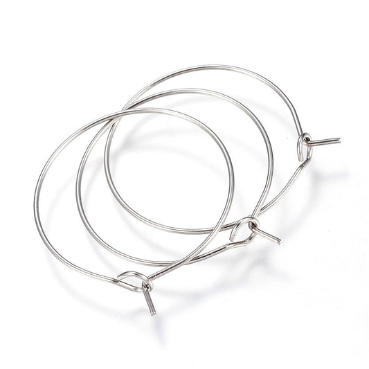 W022 - 10 pcs. 304 Stainless Steel Silver Tone Wine Charm / Earwire Hoop Rings - 35mm - 20 Gauge (0.8mm Thick) - Style A - Tarnish Resistant!