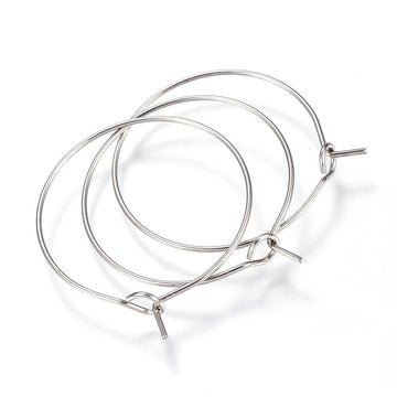W022 - 10 pcs. 304 Stainless Steel Silver Tone Wine Charm / Earwire Hoop Rings - 35mm - 20 Gauge (0.8mm Thick) - Style A - Tarnish Resistant!