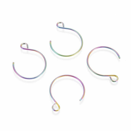 E925 - 10 pcs 304 Stainless Steel Earring Hoops Hooks - 22mm x 18mm - Rainbow Ion Plated (IP)