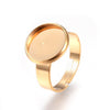 RB047 - 5 pcs. 304 Stainless Steel Golden ADJUSTABLE Cabochon Setting Bezel RING bases settings - Ring Size 7 US - Glue Pad 12mm