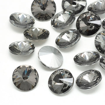 GC011 - 10 pcs. Glass Rhinestone Faceted Rhinestone Cabochons - Pointed Back - 12mm - Solid - Black Diamond