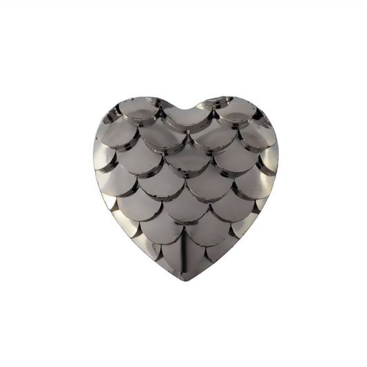 CA021 - 10 pcs Mermaid Fish Scales Resin Carved Embellishment Cabochons Gunmetal - 12mm - Heart
