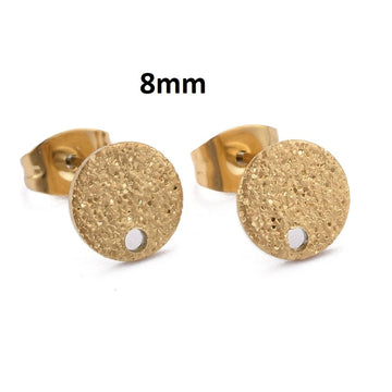 E905 - 10 pcs. (5 pairs) 304 Stainless Steel Ion Plated Gold Earring Posts/Bases/Studs/Settings - 8mm Diameter - Hole Size: 1.4mm - Style F