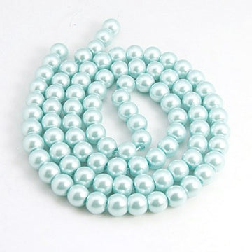 BD285 - 8mm Light Blue Glass Pearl Imitation Round Beads - 32 inch strand - Approx. 105 beads per strand - Hole Size: 1mm