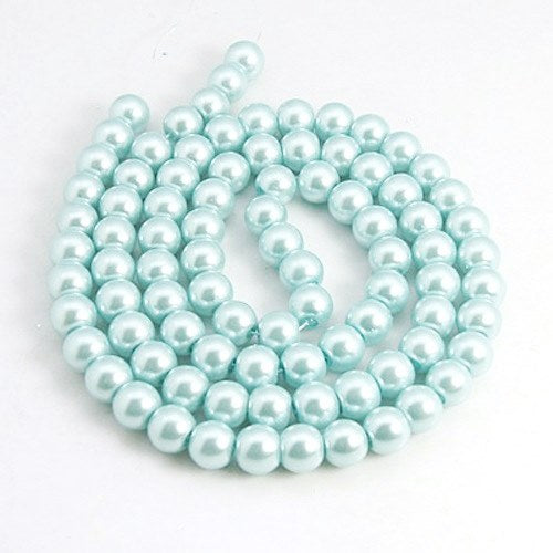 BD285 - 8mm Light Blue Glass Pearl Imitation Round Beads - 32 inch strand - Approx. 105 beads per strand - Hole Size: 1mm