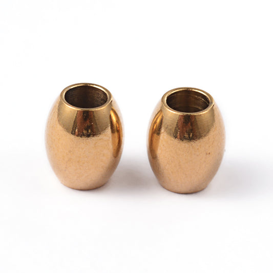 BD804 - 5 pcs. - 304 Stainless Steel Gold Plated Oval Barrel Spacer Beads - 7mm x 6mm - Hole Size: 3mm - Tarnish Resistant