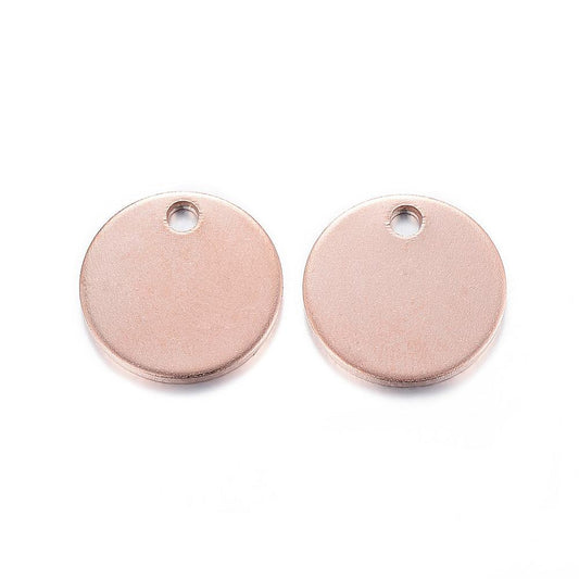 P468 - 10 pcs. 304 Stainless Steel Rose Gold Plated Round Circle Stamping Tags - 12mm - Hole Size: 2mm