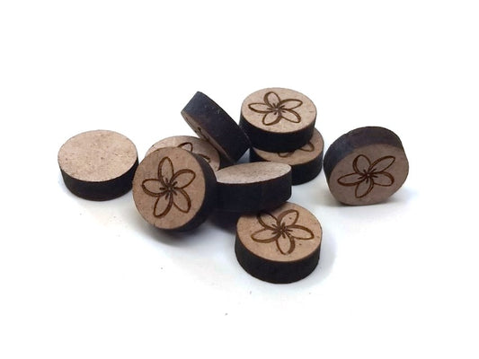 WP0013 - 10 pcs Wood Engraved Cabochons - Flower - 12mm - Flat Coin Circle