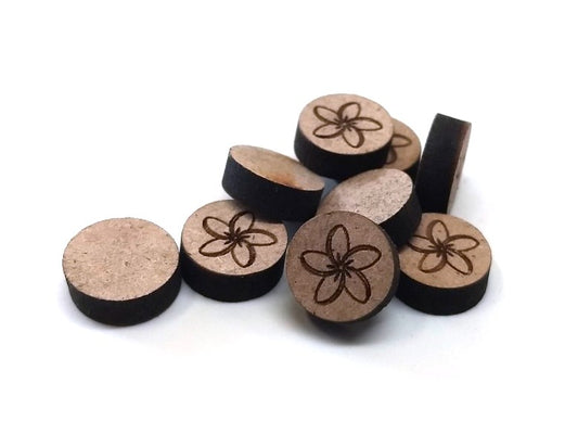 WP0013 - 10 pcs Wood Engraved Cabochons - Flower - 12mm - Flat Coin Circle