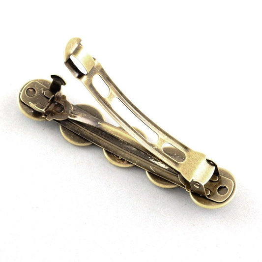 H005 - 10 pcs Antique Bronze French Hair Barrettes Hair Clips - 71mm x 14mm (2.8" x 0.55") - 12mm Glue Pad - LARGE - 5 Bezels