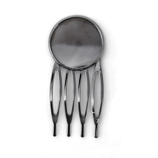 H010 - 10 pcs. - Gunmetal - Hair Combs Clips Cabochons Bezels - 20mm Glue Pad