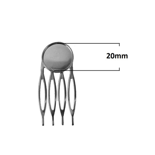 H010 - 10 pcs. - Gunmetal - Hair Combs Clips Cabochons Bezels - 20mm Glue Pad