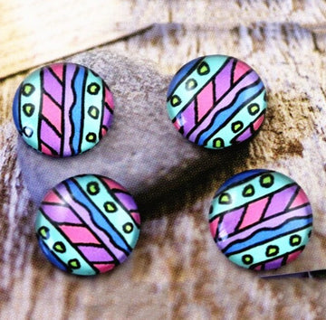 GC018 - 10 pcs Circle Purple and Blue Stripes Glass Round Dome Seals Tiles Cabochons - 12mm