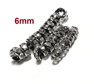 BD273 - 20 pcs Gunmetal Black Clear Rhinestone Rondelle Spacer Beads - 6mm x 3mm - Grade A - Hole Size: 1.5mm - Straight Edge