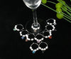 10 pcs. Silver Plated Wine Charm Rings - Rondelle Glass Pearl - Set