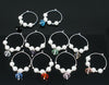 10 pcs. Silver Plated Wine Charm Rings - Rondelle Glass Pearl - Set