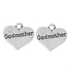 P086 - 10 pcs. Antique Silver "Godmother" charm with rhinestone - 17mm x 14mm