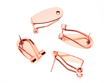 E639 - 10 pcs. (5 pairs) Rose Gold Plated Fingernail Earring Posts/Bases/Studs/Settings with Rubber Backs - 20mm x 9mm