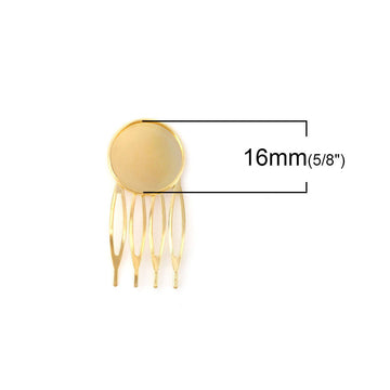 H014 - 10 pcs. - Gold Plated Hair Combs Clips Cabochons Bezels - 16mm Glue Pad