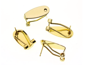 E638 - 10 pcs. (5 pairs) Gold Plated Fingernail Earring Posts/Bases/Studs/Settings with Rubber Backs - 20mm x 9mm