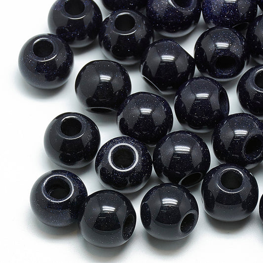BD455 - 10 pcs Blue Synthetic Goldstone - 12mm - Large Hole: 5mm - Fits European Cords and Paracord!