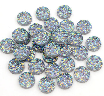 RC0048 - 10 pcs Druzy Resin Embellishment Cabochons Gray Multicolor - 12mm - Circle