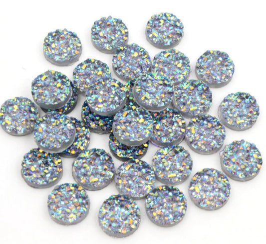 RC0048 - 10 pcs Druzy Resin Embellishment Cabochons Gray Multicolor - 12mm - Circle
