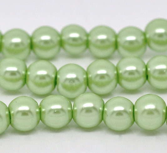 BD033 - 10mm Green Pastel Glass Pearl Imitation Round Beads - 16 inch strand - Approx. 42 beads per strand - Hole Size: 1.5mm