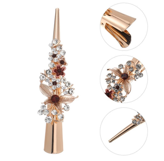 H079 - 1 pc Red Rhinestone Rose Gold Pelican Beak Clip - 130mm (5.15") - LARGE - With teeth for better hold!