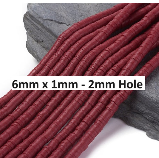 BD903 - 6mm  x 1mm Red Polymer Clay Disc Beads - 17.7 inch strand - Hole Size: 2mm - Approx. 350 pcs.