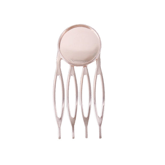 H015 - 10 pcs. - Rose Gold Plated Hair Combs Clips Cabochons Bezels - 16mm Glue Pad