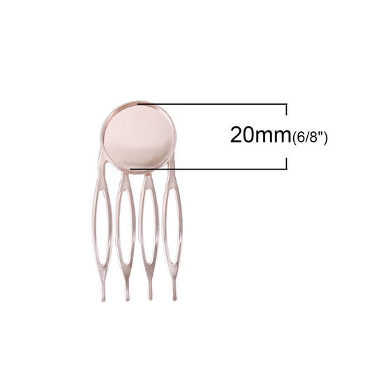 H009 - 10 pcs. - Rose Gold Hair Combs Clips Cabochons Bezels - 20mm Glue Pad