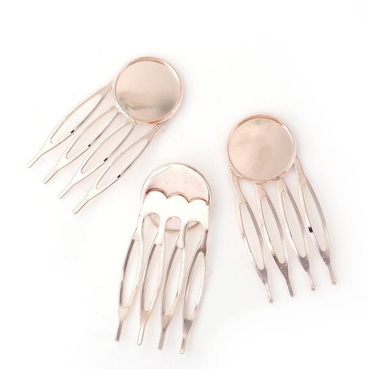 H009 - 10 pcs. - Rose Gold Hair Combs Clips Cabochons Bezels - 20mm Glue Pad