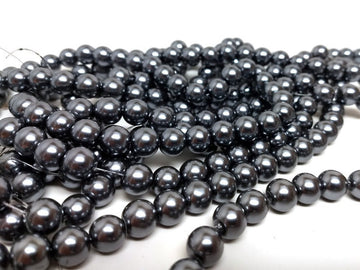 BD048 - 10mm Silver Gunmetal Glass Pearl Imitation Round Beads - 16 inch strand - Approx. 42 beads per strand - Hole Size: 1.5mm