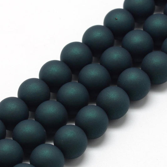 BD239 - 40 Beads - 10mm Peacock Matte Frosted Rubberized Acrylic Round Beads - Hole Size: 1.5mm