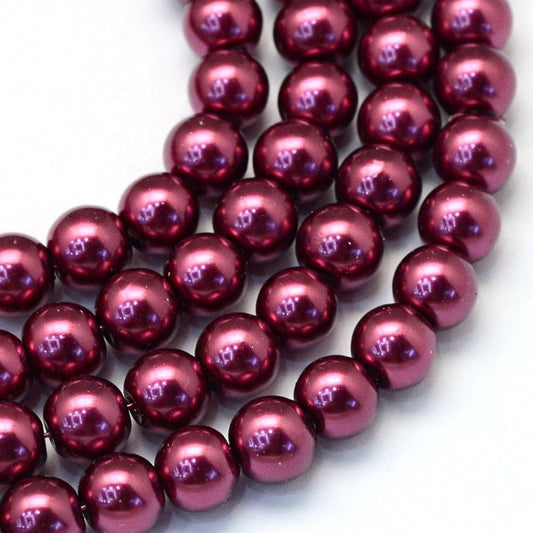 BD053 - 12mm Burgundy Red Glass Pearl Imitation Round Beads - 16 inch strand - Approx. 35 Beads - Hole Size: 1.5mm