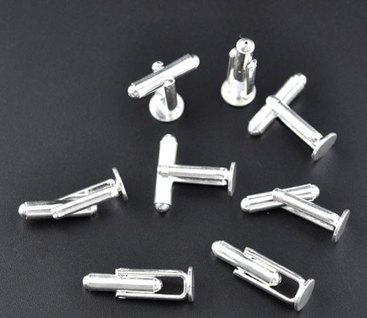 CU002 - Lot of 10 Silver Plated Cuff Links (5 pairs) - 6mm Glue Pad