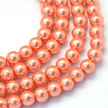 BD060 - 12mm Coral Melon Glass Pearl Imitation Round Beads - 16 inch strand - Hole Size: 1.5mm - Approx. 35 beads