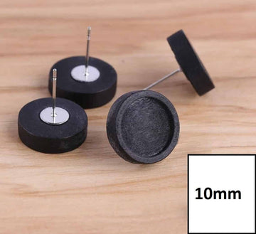 E816 - 10 pcs. 304 Stainless Steel Earring Posts Studs Settings Cabochons Tacks - 10mm Glue Pad Setting - Silver - Wood Bezel - Black - Thin Frame