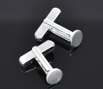 CU010 - Lot of 10 Silver Plated Flat Cuff Links (5 pairs) - 8mm Glue Pad