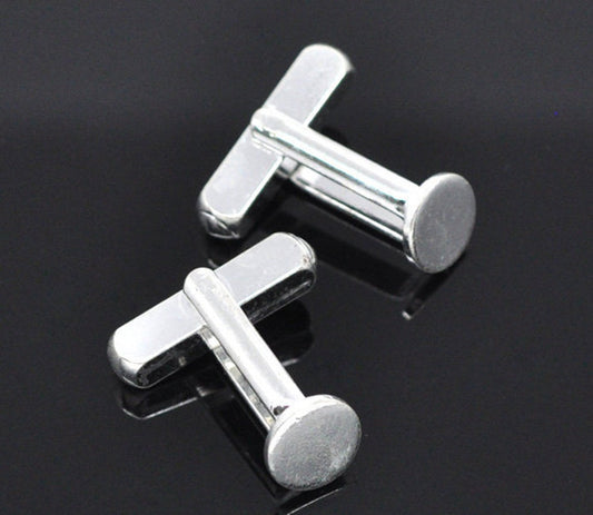 CU010 - Lot of 10 Silver Plated Flat Cuff Links (5 pairs) - 8mm Glue Pad