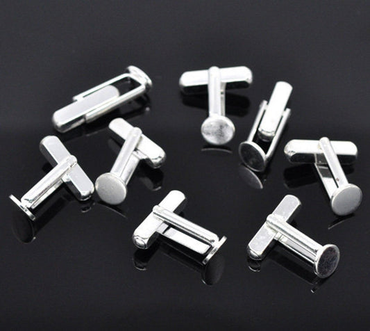 CU010 - Lot of 10 Silver Plated Flat Cuff Links (5 pairs) - 8mm Glue Pad
