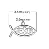 P050 - 2 pcs. Silver Tone "Jesus" Fish Charms Pendants - 31mm x 18mm ( 1 1/4" x 3/4") - Double Sided - High Quality!