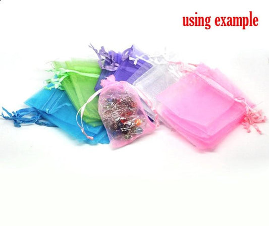 S003 - 100 Colorful Organza Bags - 9cm x 7cm (3.5 x 2.75 in) - Assortment - Solid Pattern!