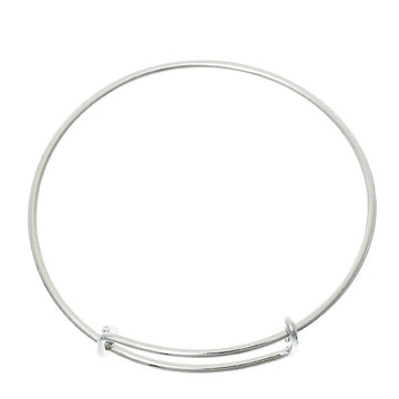 B043 - 10 pcs. Silver Tone Bangle Adjustable Slide On Bracelets 18cm (7.09")