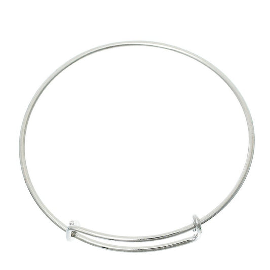 B043 - 10 pcs. Silver Tone Bangle Adjustable Slide On Bracelets 18cm (7.09")